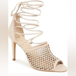 Vince Camuto Lace Tie Up High Heel Strappy with Open Toe and Medium Heel
